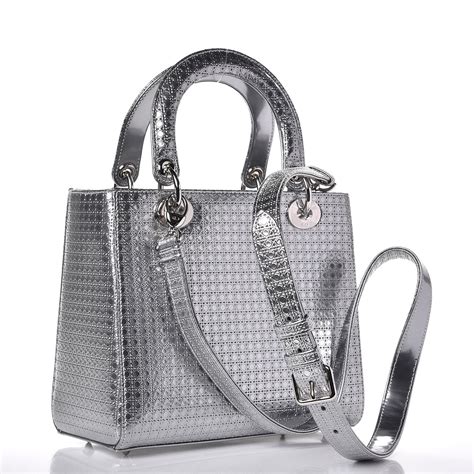 metallic calfskin micro-cannage mini lady dior|Mini Lady Dior Bag Metallic Silver.